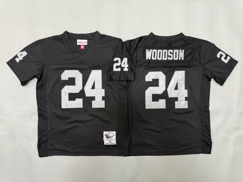 Youth Oakland Raiders #24 Woodson Black Throwback Limited Nike NFL Jersey 01